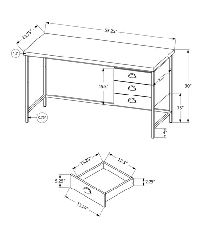 24" Brown and Black Computer Desk With Three Drawers