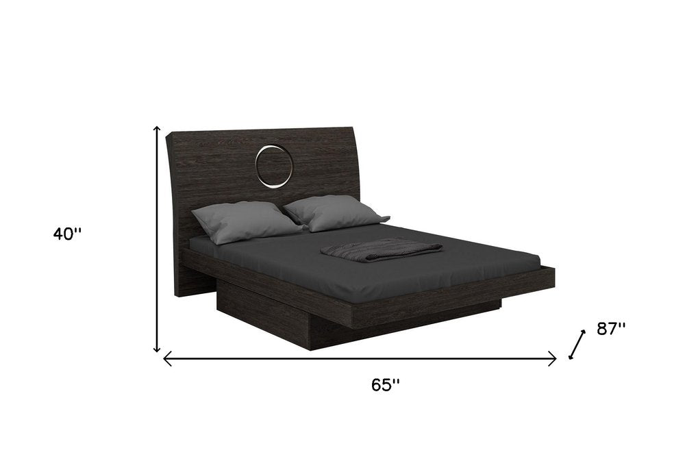 Gray Wood Queen Bed Frame With Drawer With Drawer Storage