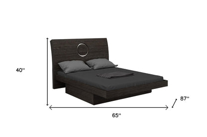 Gray Wood Queen Bed Frame With Drawer With Drawer Storage