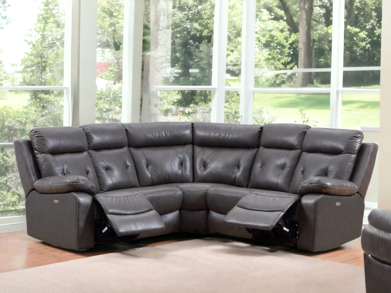 Dark Gray Polyester Blend Power Reclining U Shaped Three Piece Corner Sectional