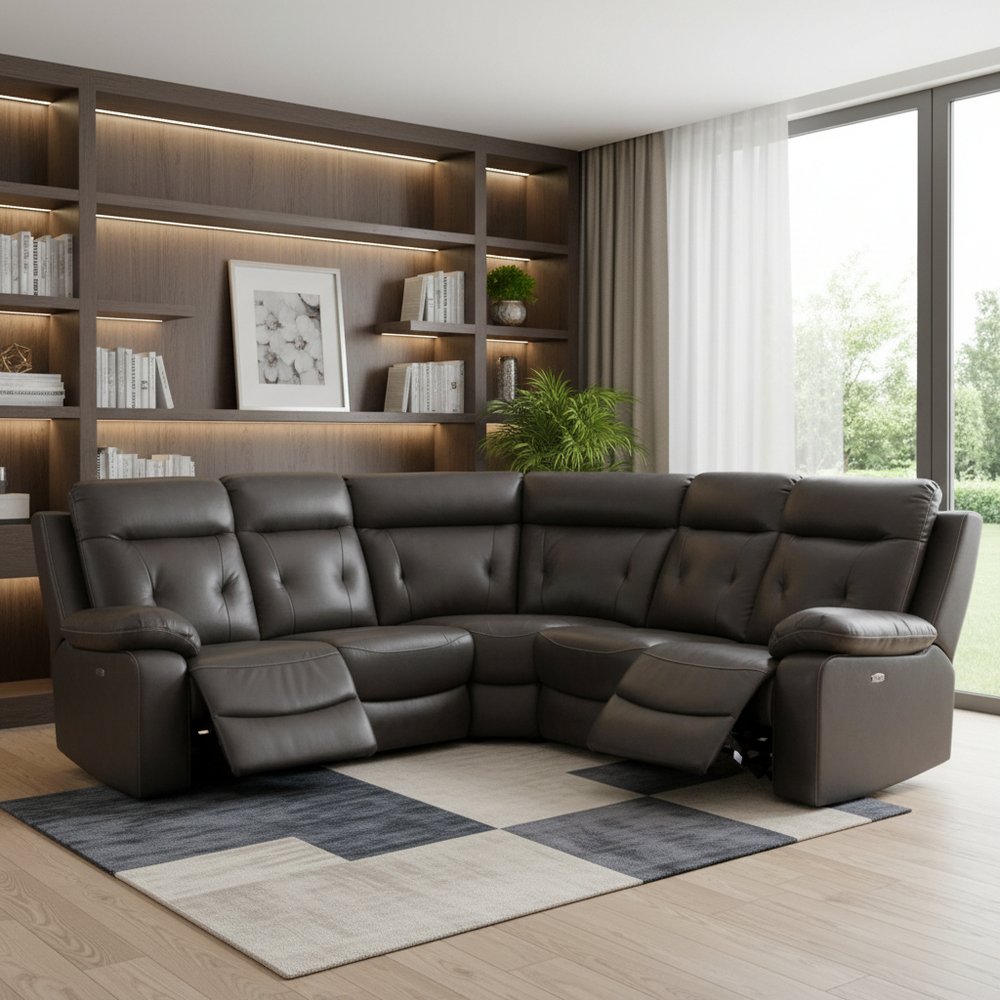 Dark Gray Polyester Blend Power Reclining U Shaped Three Piece Corner Sectional