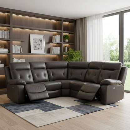 Dark Gray Polyester Blend Power Reclining U Shaped Three Piece Corner Sectional