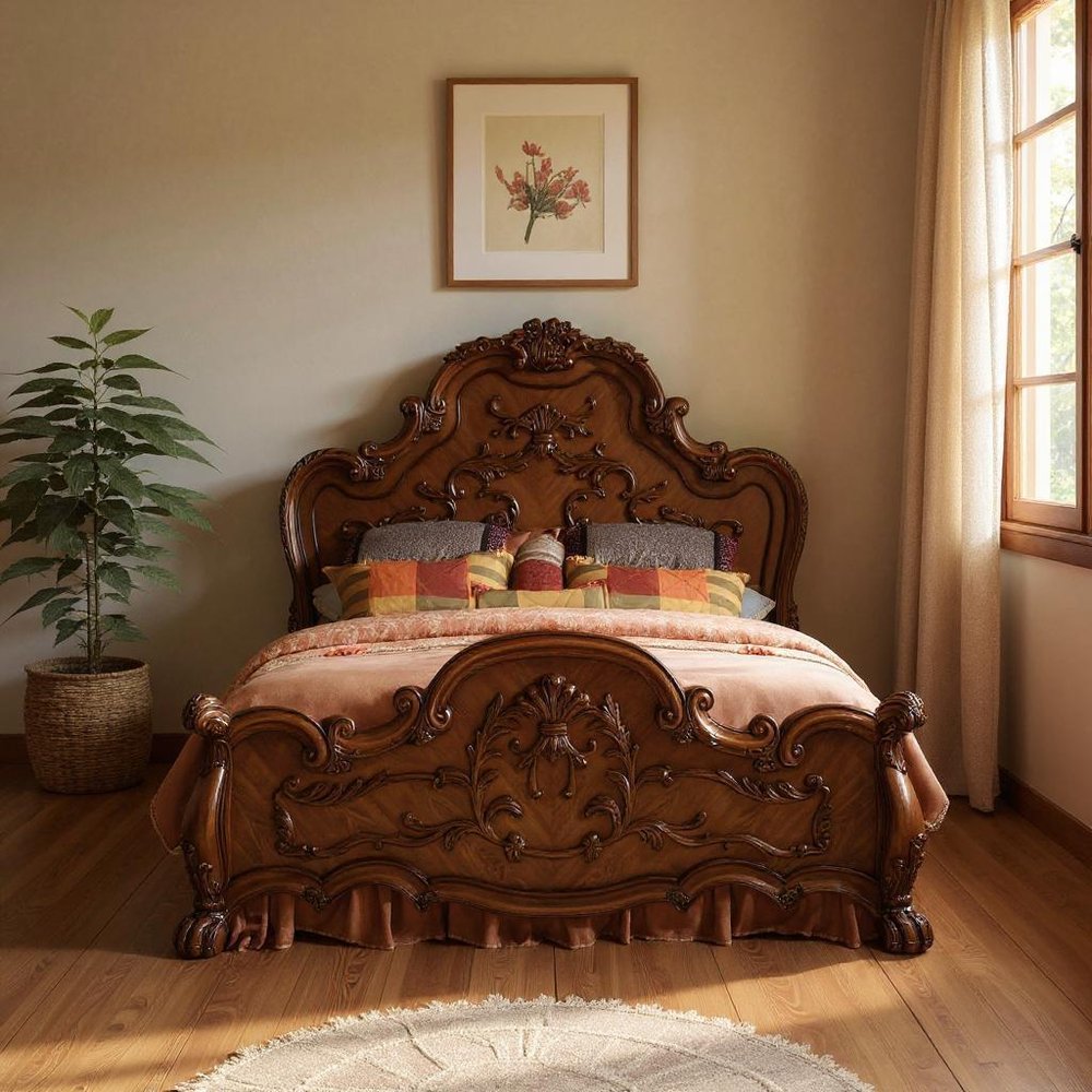 Brown Solid Wood Bed Frame