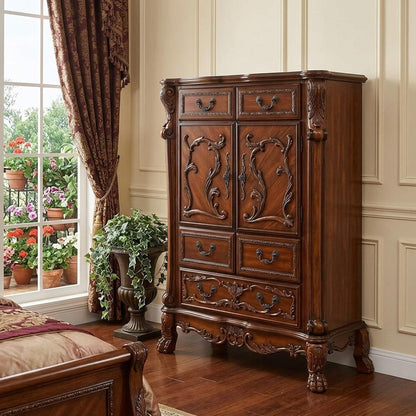 43" Brown Solid Wood Five Drawer Standard Chest