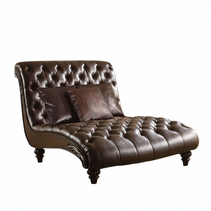 52" Brown Faux Leather Tufted Lounge Chair And Toss Pillows