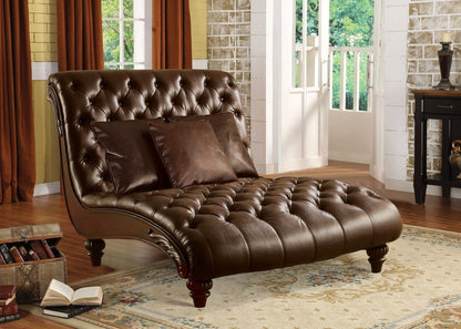 52" Brown Faux Leather Tufted Lounge Chair And Toss Pillows