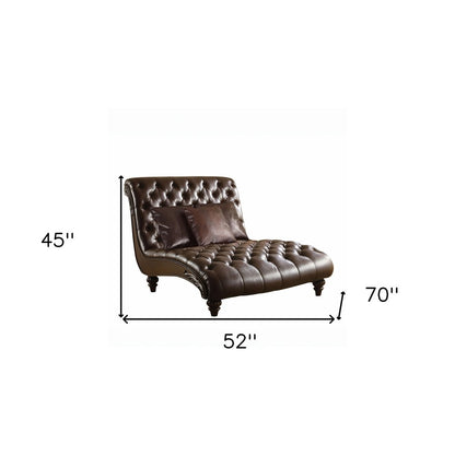 52" Brown Faux Leather Tufted Lounge Chair And Toss Pillows