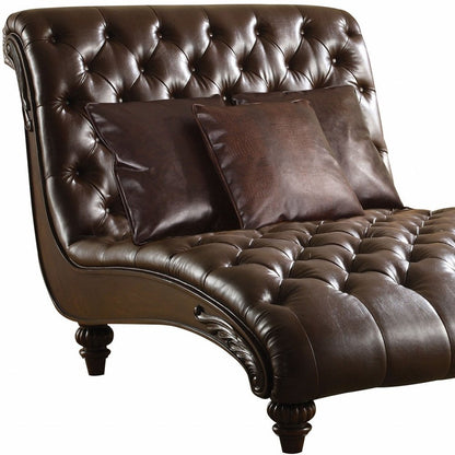 52" Brown Faux Leather Tufted Lounge Chair And Toss Pillows