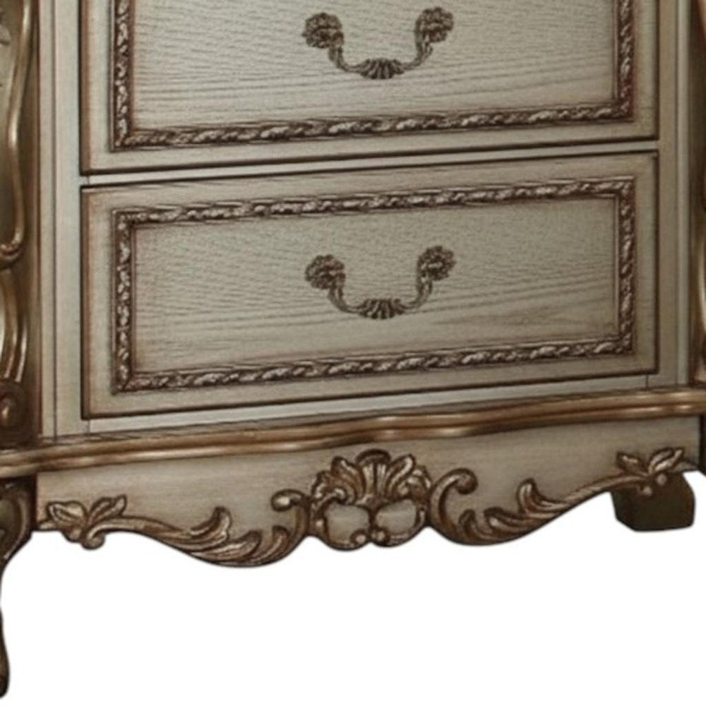 31" Gold Two Drawers Solid Wood Mirrored Nightstand