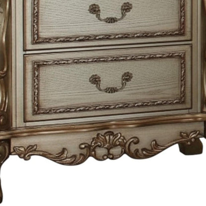 31" Gold Two Drawers Solid Wood Mirrored Nightstand