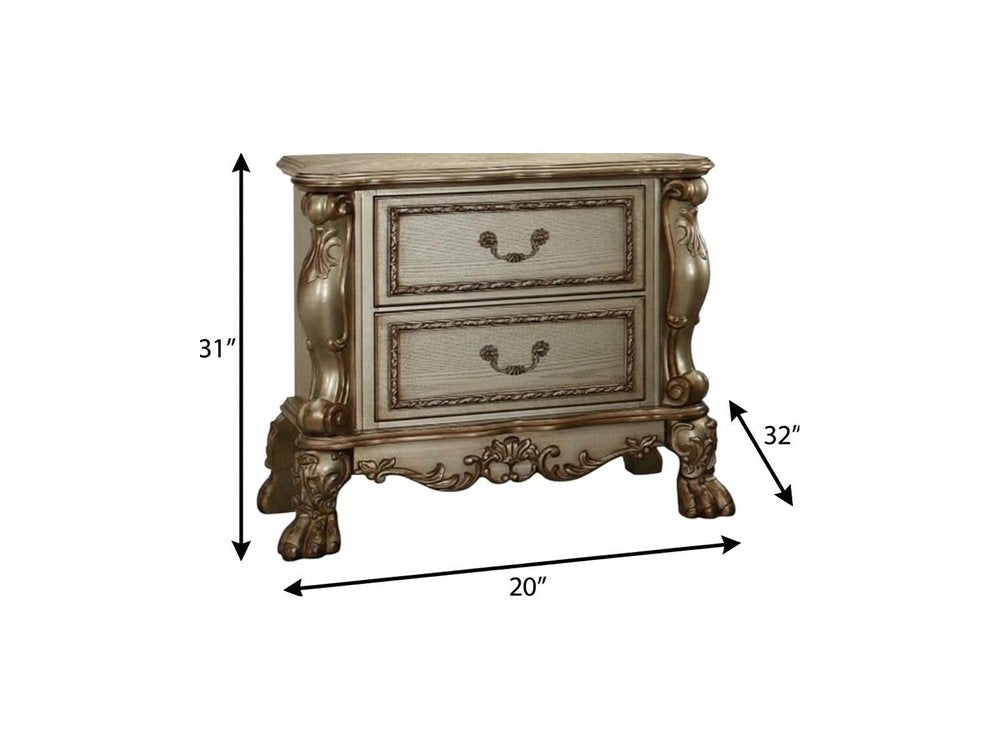 31" Gold Two Drawers Solid Wood Mirrored Nightstand
