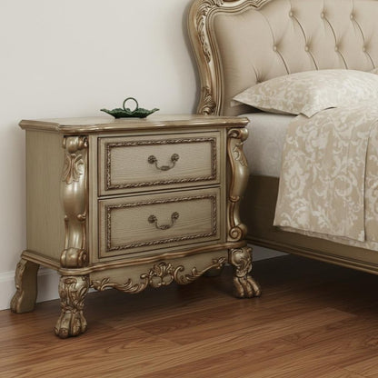 31" Gold Two Drawers Solid Wood Mirrored Nightstand