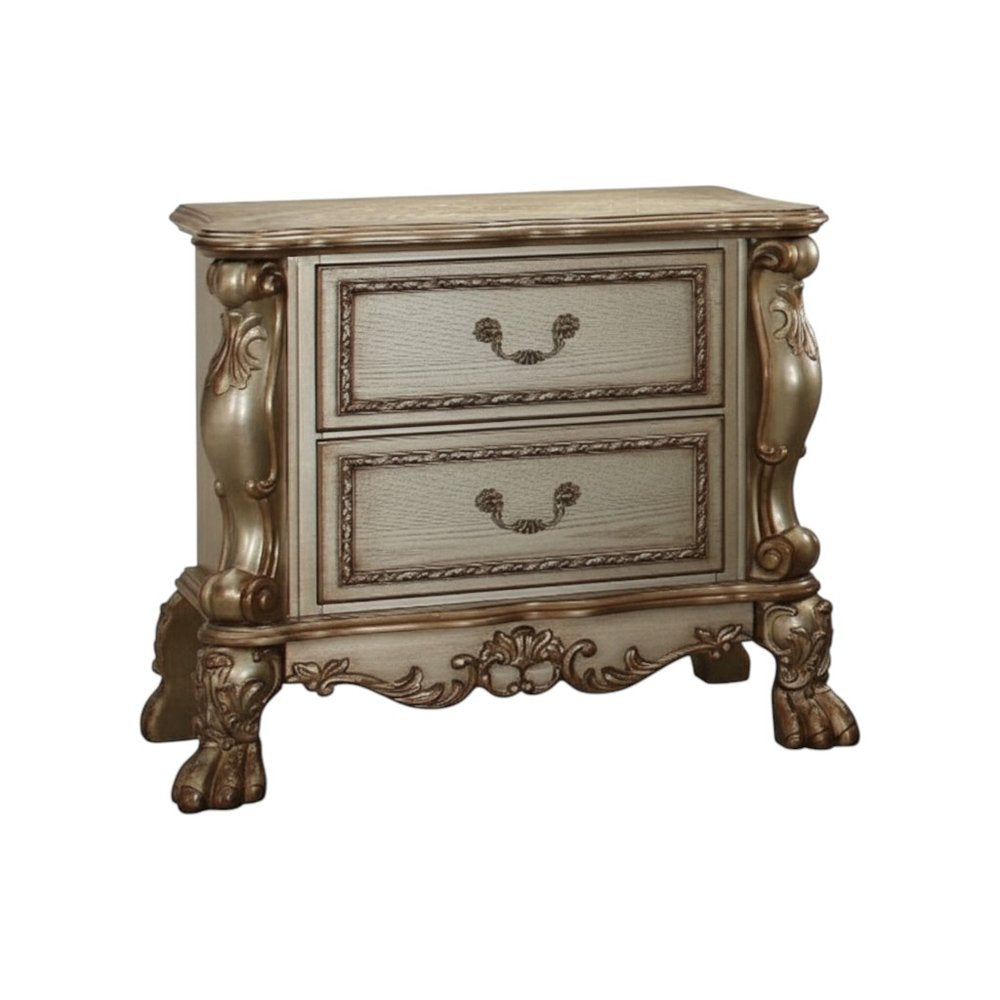 31" Gold Two Drawers Solid Wood Mirrored Nightstand