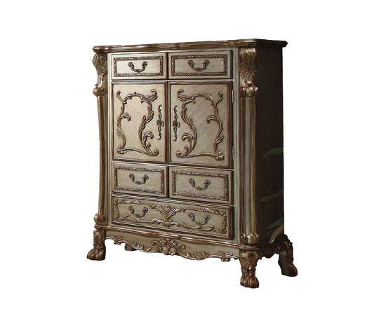 55" Bone Carved Scrollwork Solid Wood Two Door Five Drawer Combo Dresser