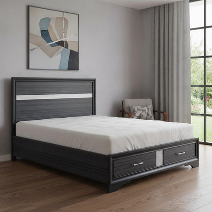 Black And Gray Wood Queen With Two Drawers Bed Frame