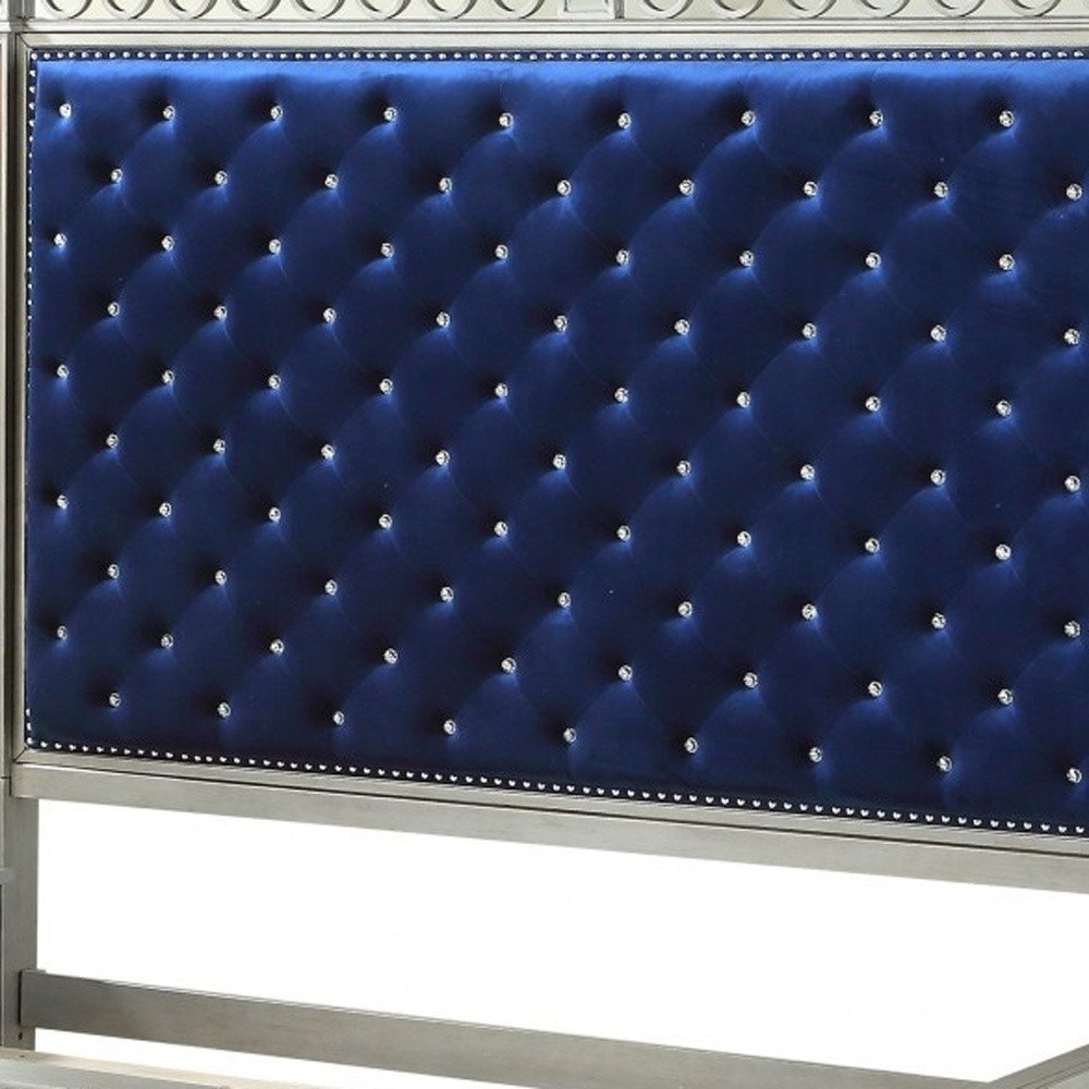 Blue Queen Tufted Upholstered Velvet Bed Frame with Nailhead Trim