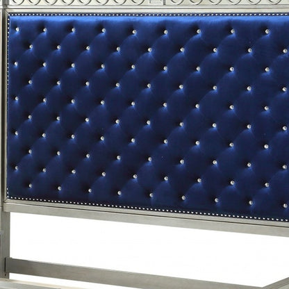Blue Queen Tufted Upholstered Velvet Bed Frame with Nailhead Trim