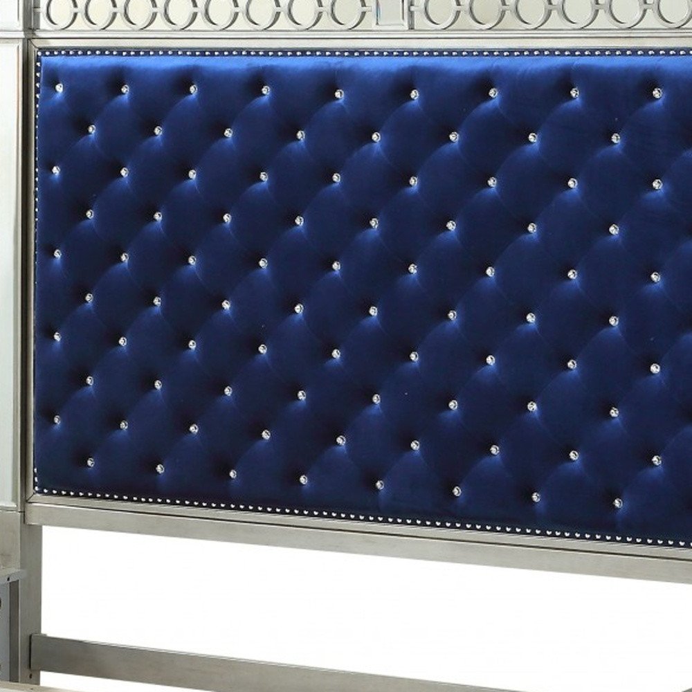 Blue King Bed Frame With Nailhead Trim