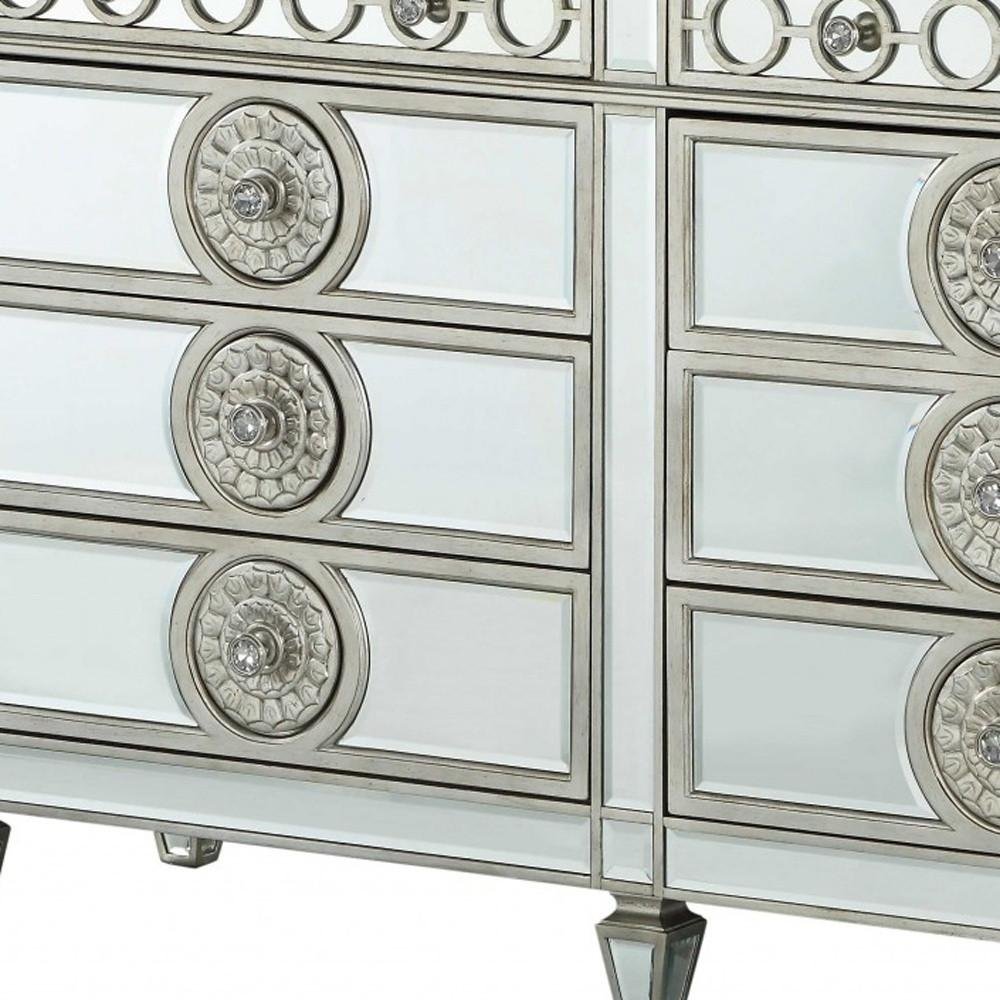 68" Silver Wood Mirrored Eight Drawer Double Dresser