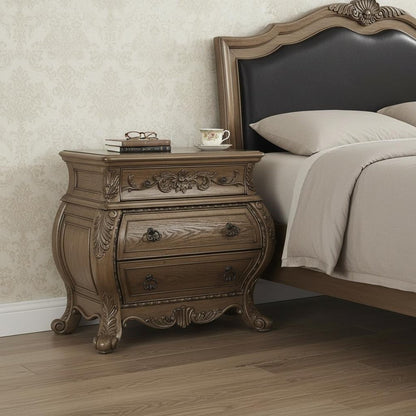 34" Champagne Novelty Three Drawers Solid Wood Nightstand