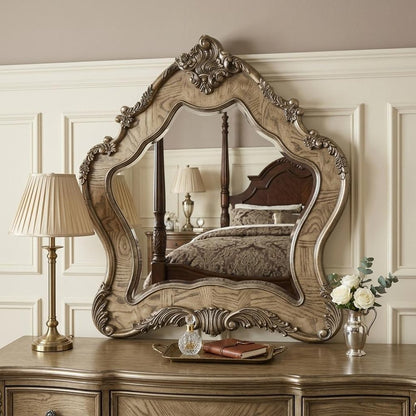 48" Oak Abstract Wood Framed Mounted Dresser Mirror