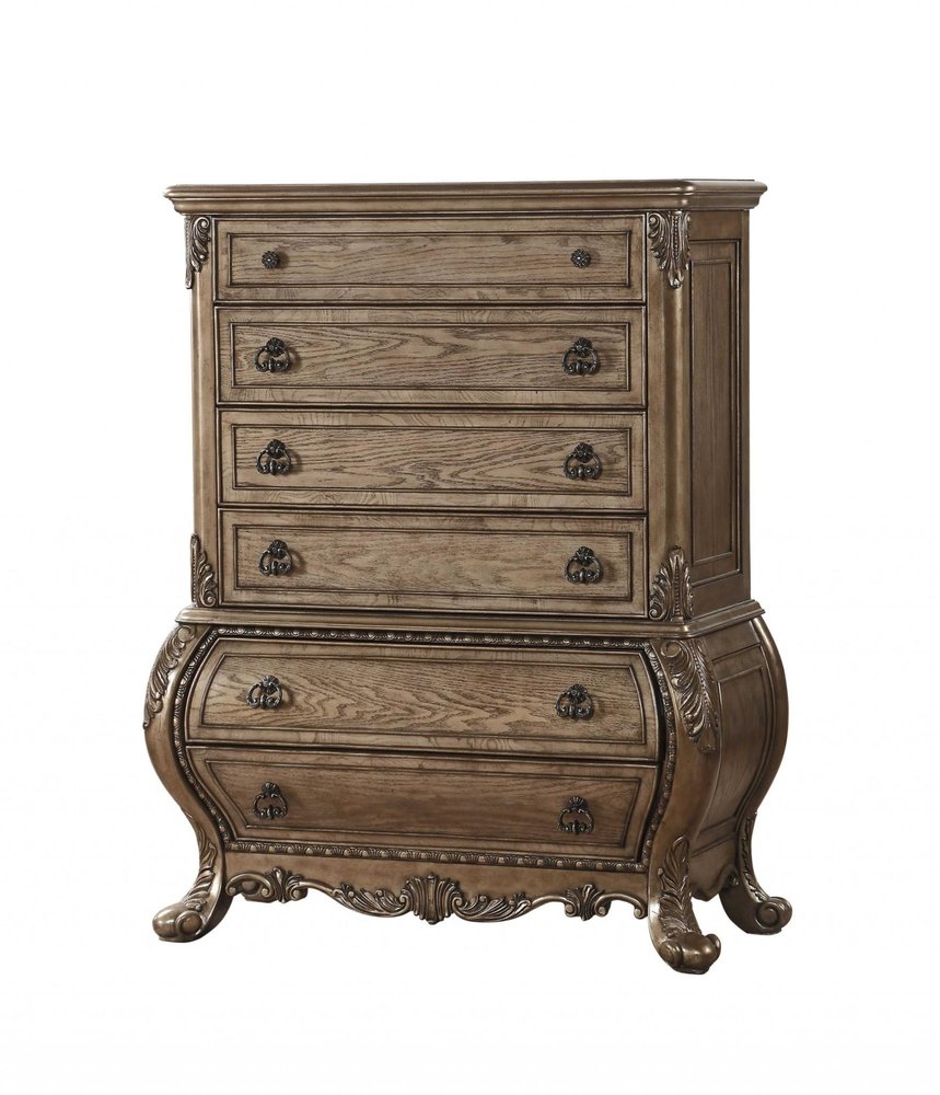 21" Brown Solid Wood Six Drawer