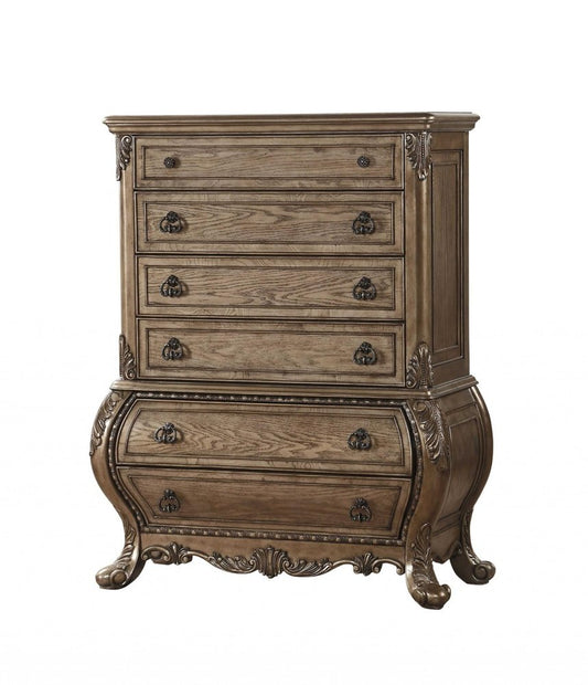 21" Brown Solid Wood Six Drawer