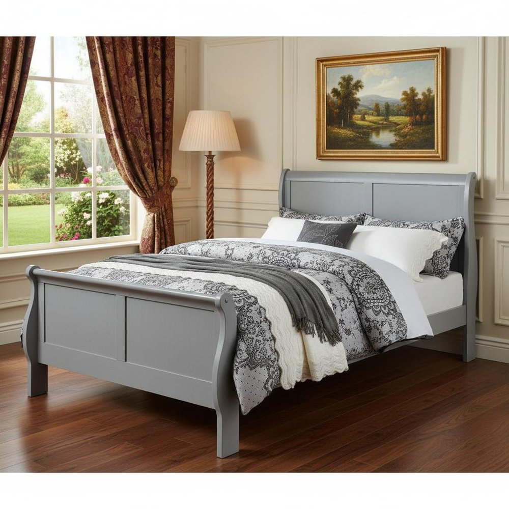 King Silver Sleigh Bed