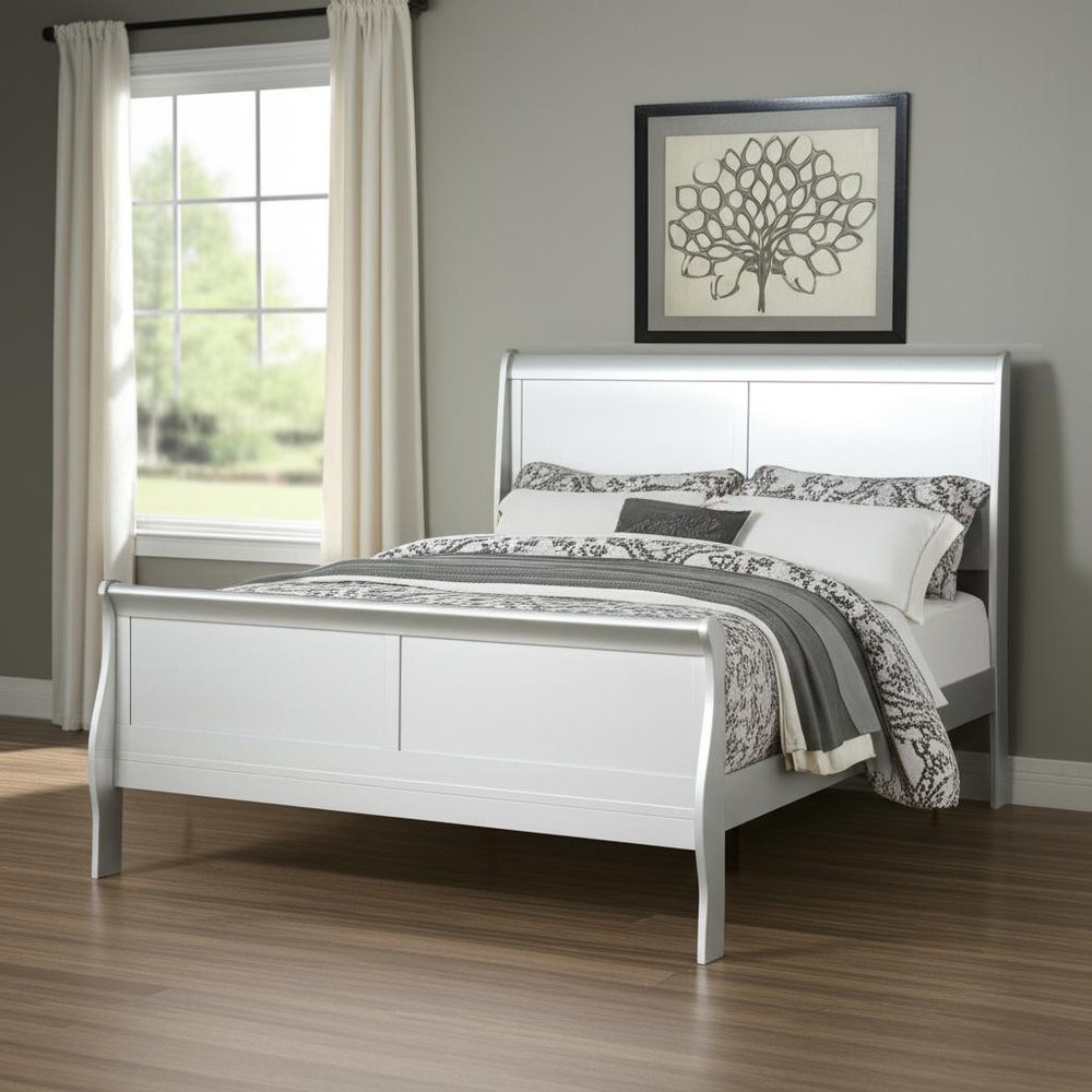 King Silver Sleigh Bed