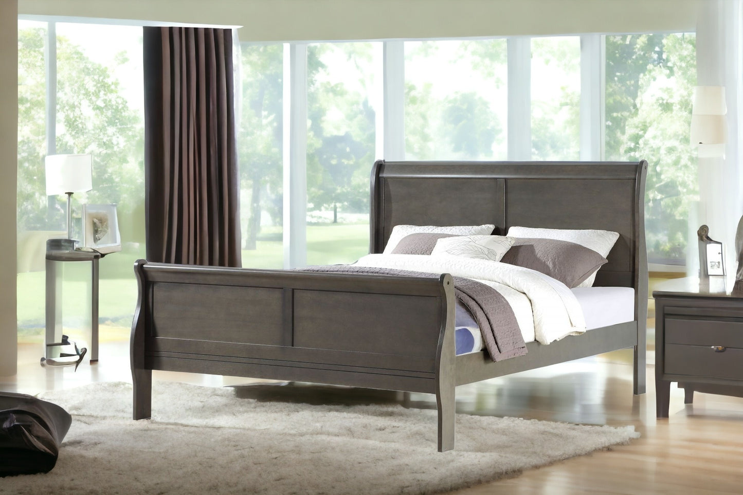 Queen Brown Sleigh Bed