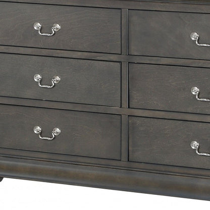57" Gray Solid Wood Six Drawer Double Dresser