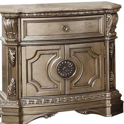 29" Champagne One Drawer Solid Wood Mirrored Nightstand