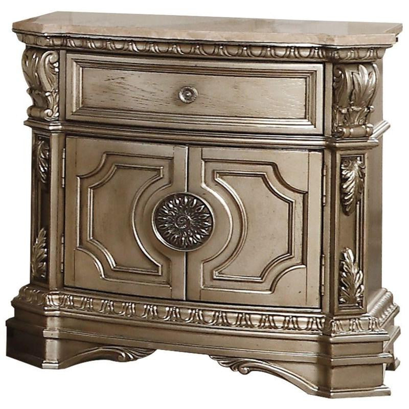 29" Champagne One Drawer Solid Wood Mirrored Nightstand