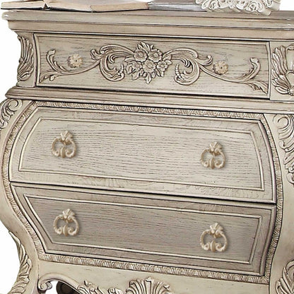 34" Antiqued White Three Drawers Solid Wood Nightstand