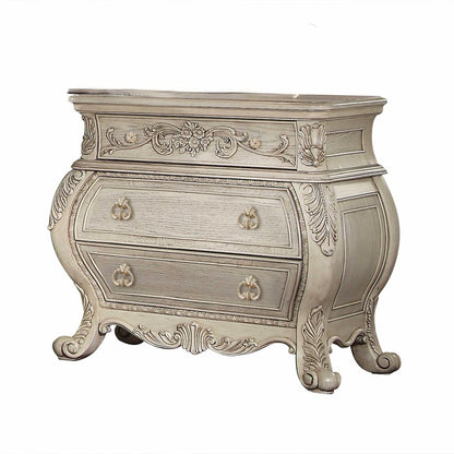 34" Antiqued White Solid Wood Three Drawer Nightstand