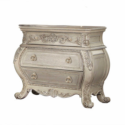 34" Antiqued White Solid Wood Three Drawer Nightstand