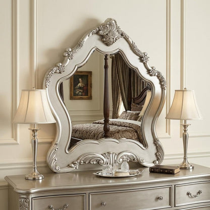 48" White Abstract Wood Framed Mounted Dresser Mirror