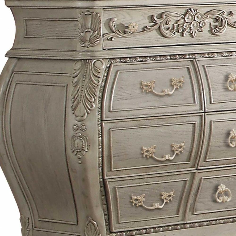 57" Gray Solid Wood Six Drawer Double Dresser