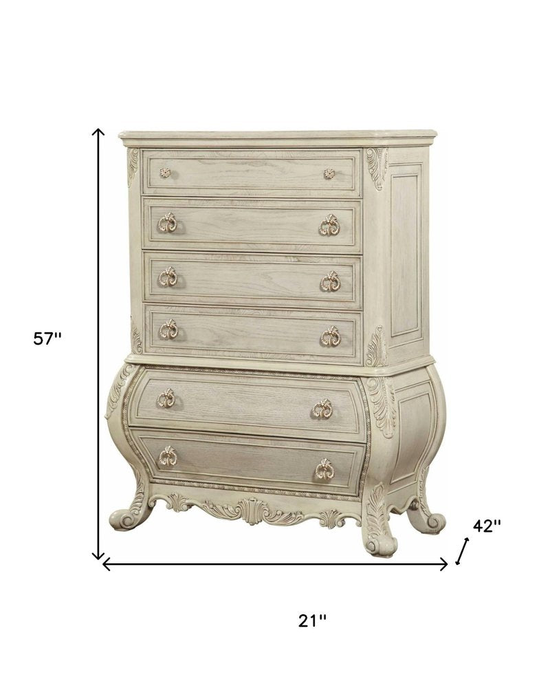 21" Cream Solid Wood Six Drawer