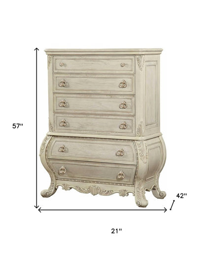 21" Cream Solid Wood Six Drawer