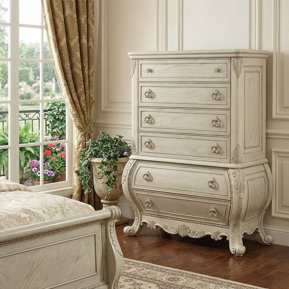 21" Cream Solid Wood Six Drawer