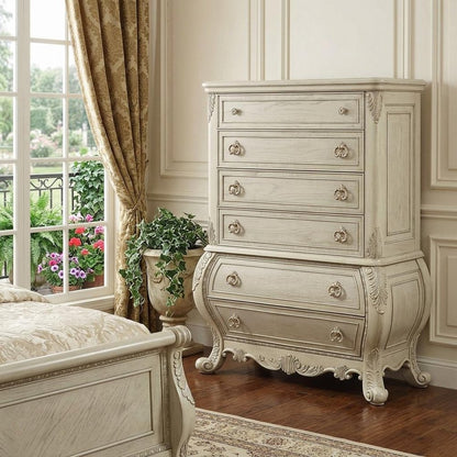 21" Cream Solid Wood Six Drawer