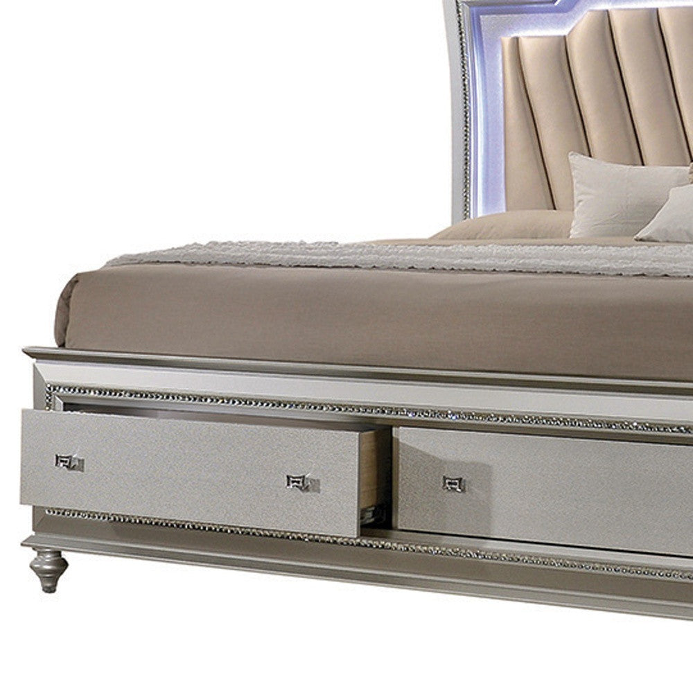 67" X 91" X 69" Pu Champagne Wood Upholstered (Hb) Led Queen Bed