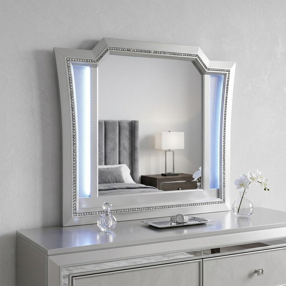38" Champagne Abstract Wood Framed Mounted Dresser Mirror