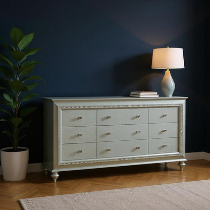 66" Champagne Solid Wood Nine Drawer Double Dresser