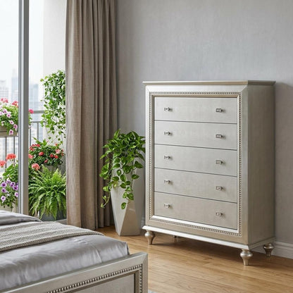 18" Champagne Wood Five Drawer Dresser