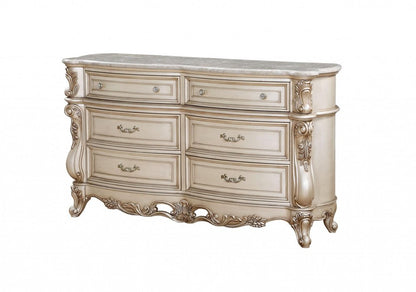 72" Beige Solid Wood Six Drawer Double Dresser