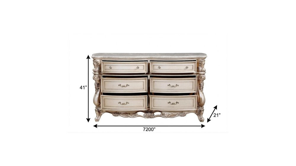 72" Beige Solid Wood Six Drawer Double Dresser