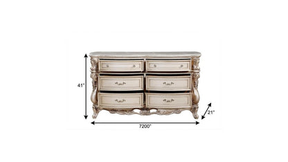 72" Beige Solid Wood Six Drawer Double Dresser