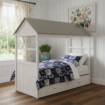 Twin White Two Drawers Bed